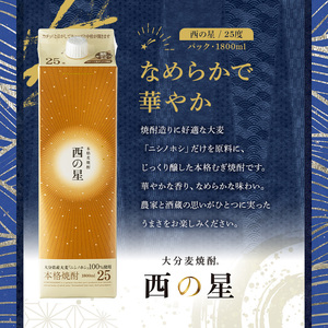 いいちこの推奨商品「西の星」地元麦100％の本格むぎ焼酎 THE USA Box/DX(計3.6L・1.8L×2本)酒 麦焼酎 三和酒類 20度 25度 飲み比べ 紙パック【114000302】【一般社団法人　地域商社USA】
