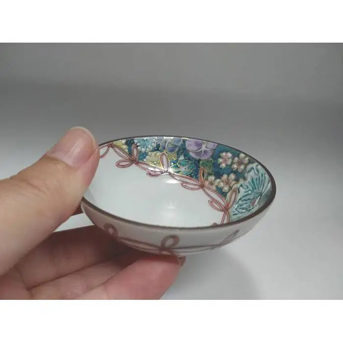 平盃 結び花詰 青 九谷焼
