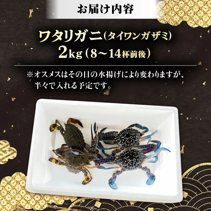 【先行予約】【2026年8月以降順次発送】豊前海産 タイワンガザミ 2kg (8～14杯前後) オス メス セット 《築上町》【明青丸】 ワタリガニ 渡り蟹  [ABCB003] 