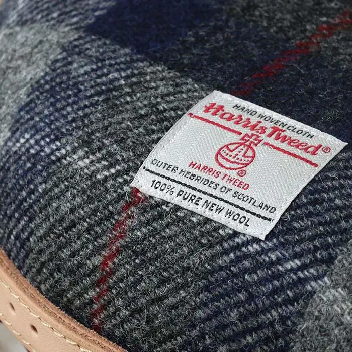 まぁるいスツール【ネイビー&グレーチェック×ブラウン】 子供 椅子イスキッズ HARRIS TWEED（ハリスツイード） 家具