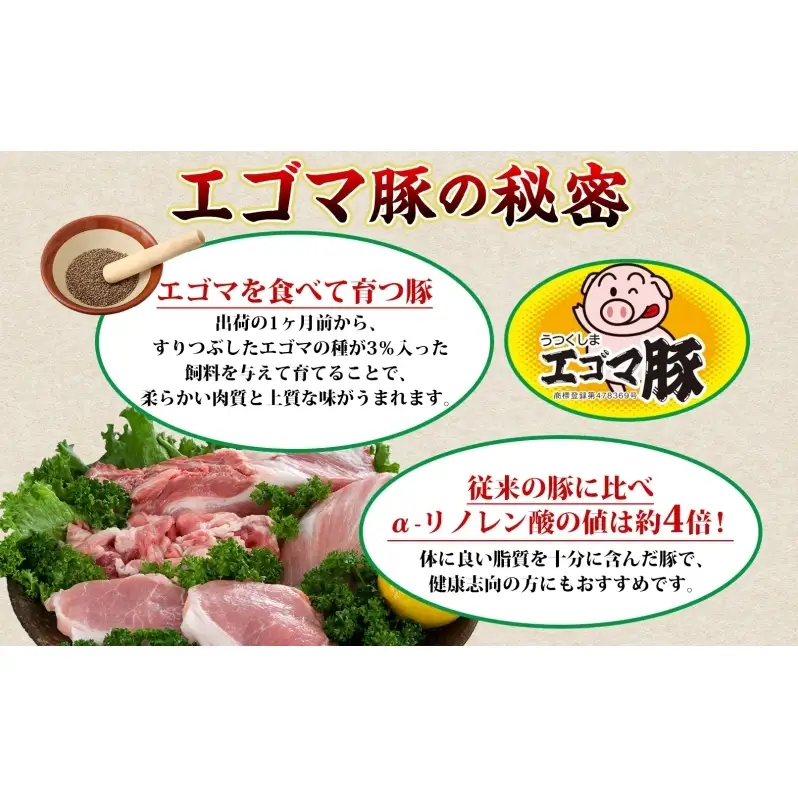 うつくしま エゴマ豚 約400g 2個 福島県産 化粧箱入り 豚肉 豚 お肉 ポーク 国産 えごま 上質 料理 惣菜 加工品 贅沢 お取り寄せ ギフト 贈答 鈴畜中央ミート 冷蔵 福島県 郡山市