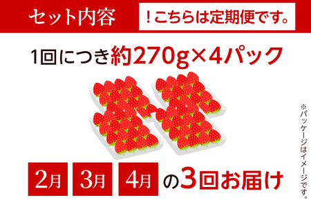 【全3回定期便】農家直送 朝採り新鮮いちご【博多あまおう】約270g×4パック いちご