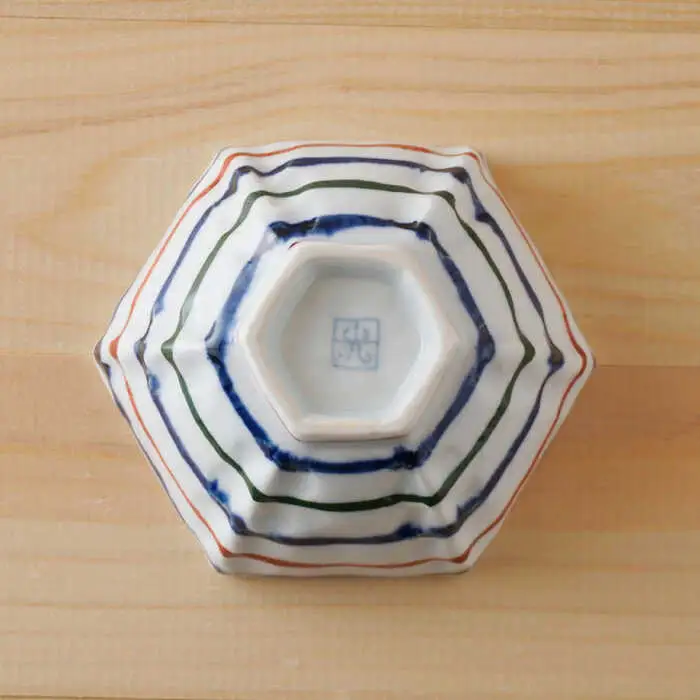 【波佐見焼】三色コマ筋 六角小鉢（六角茶付）3個セット 食器 皿【陶もと】[PE36] 波佐見焼