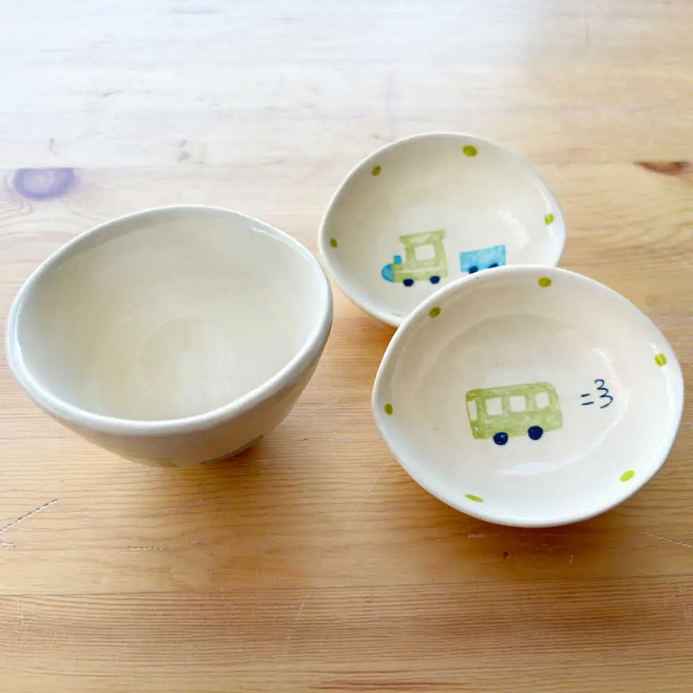【瀬戸焼】子供用食器5点セット(汽車・バス)【窯元SOUSEN】[BBCQ006]子ども食器 離乳