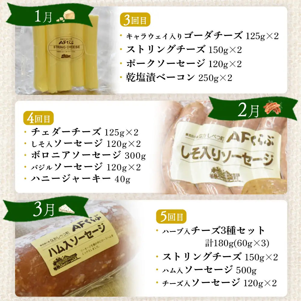 【数量限定】【定期便：全5回】 職人手作りチーズ・ソーセージ定期便 後期（全18種）【1700401】