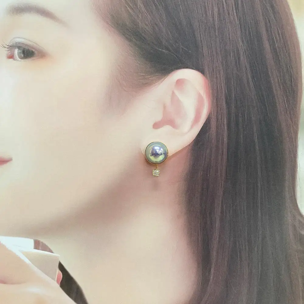 【奄美パール】奄美の輝き®×虹珠　マベ真珠 13mm K18イエローゴールド巻ピアス2138【限定一点】