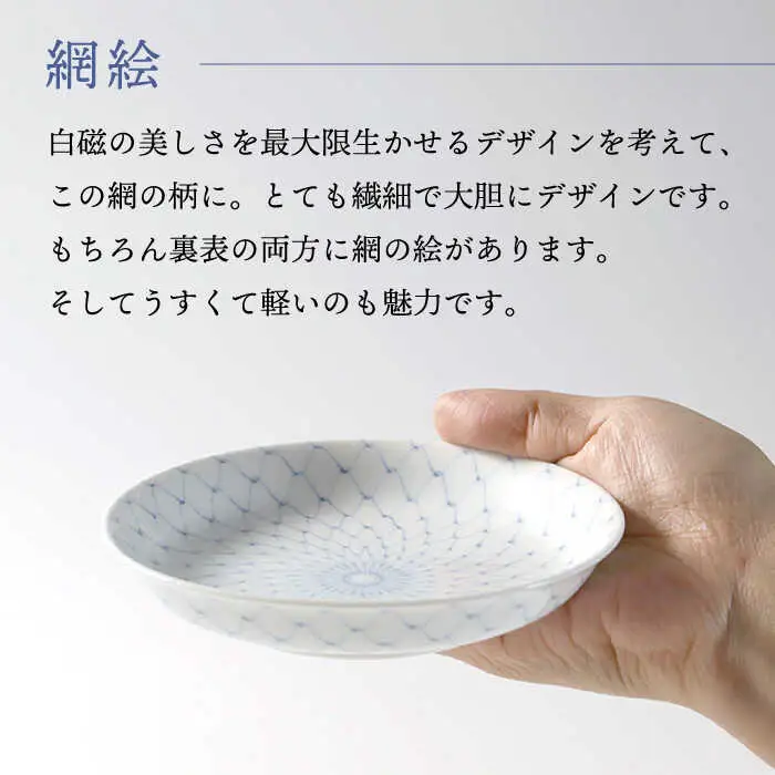【波佐見焼】網絵（あみえ）13cmプレート 和皿 網模様  5枚セット 食器 皿【福田陶器店】[PA323] 波佐見焼