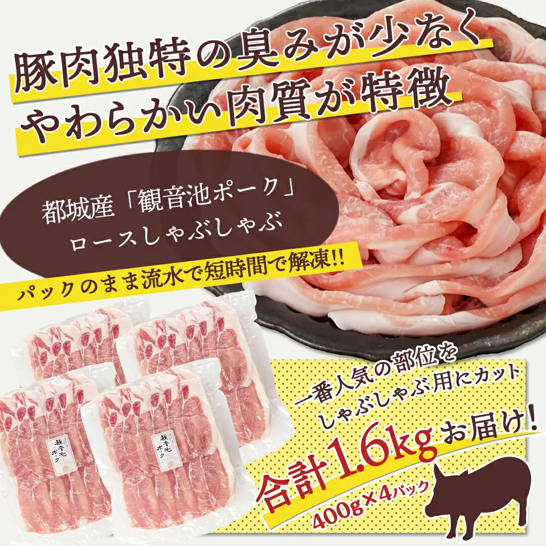 観音池ポーク ロースしゃぶしゃぶ〈全部真空パック〉1.6kg〔13-1506〕_(都城市) 都城産 ブランドポーク 観音池ポーク ネッカリッチ 真空 ロース しゃぶしゃぶ肉