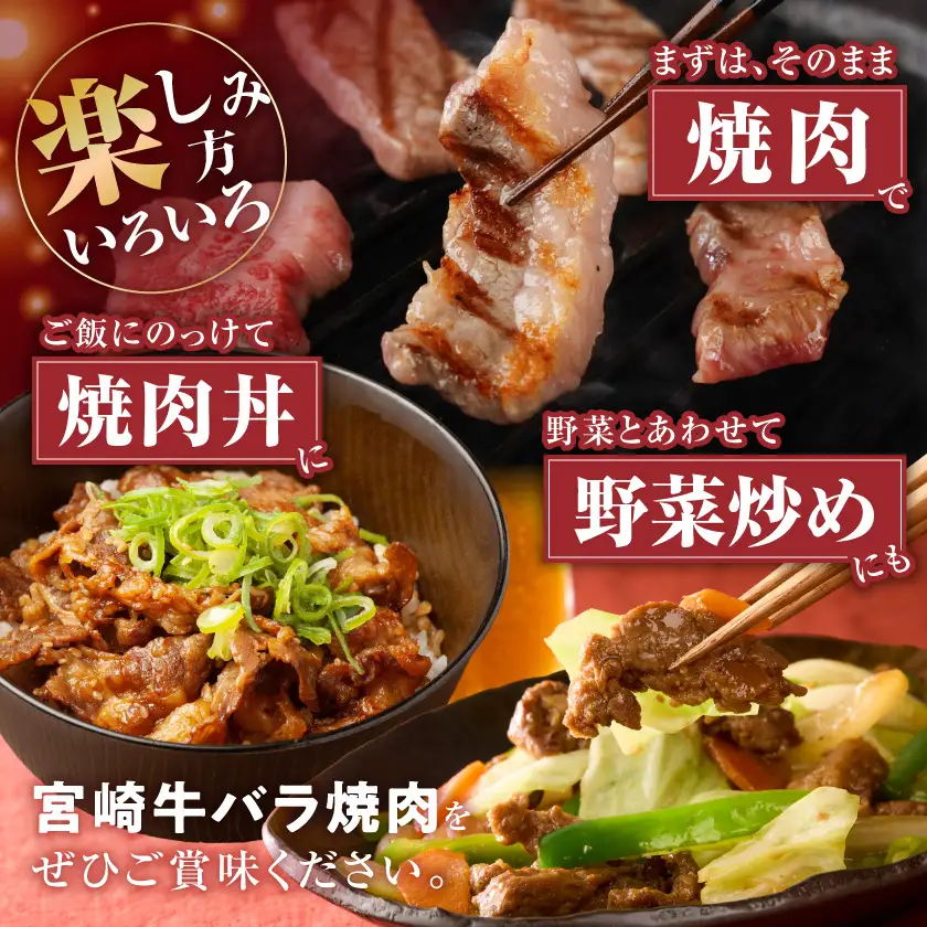 宮崎牛バラ焼肉1kg(真空)〔17-8903〕_(都城市) 牛肉 牛バラ焼肉用カット肉(500グラム×2袋) 合計1キロ 肉質等級 4等級・5等級 バラ 宮崎牛 真空