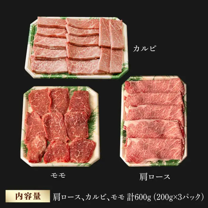 和牛 バーベキュー セット 肩ロース カルビ モモ 計600g (200g×3) 長崎和牛 【夢ファームシュシュ】 [WF22] 肉 牛肉 ロース もも 焼肉 BBQ