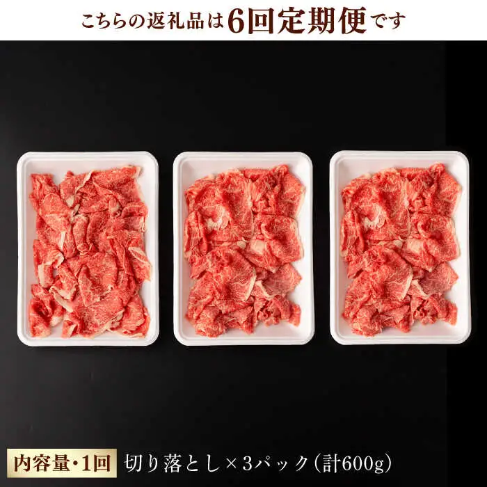 【第6回定期便】【訳あり】 切り落とし 600g 長崎和牛 黒毛和牛  【夢ファームシュシュ】 [WF36] 肉 牛肉 しゃぶしゃぶ すき焼き 訳アリ ワケあり 定期便