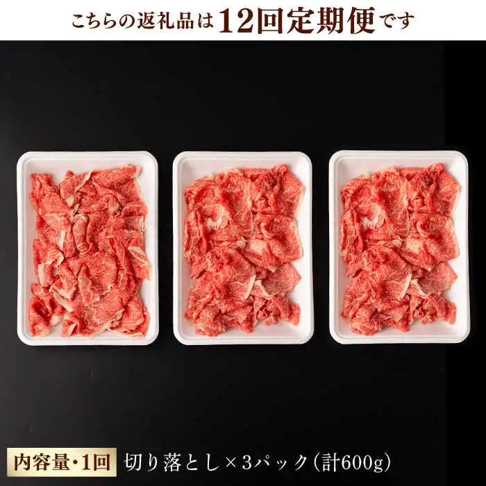 【第12回定期便】【訳あり】 切り落とし 600g 長崎和牛 黒毛和牛  【夢ファームシュシュ】 [WF37] 肉 牛肉 しゃぶしゃぶ すき焼き 訳アリ ワケあり 定期便