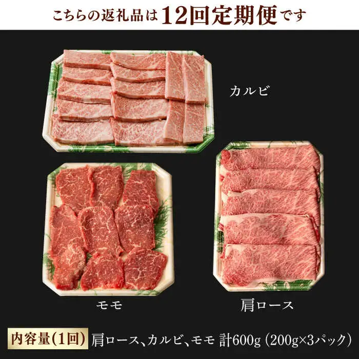 【第12回定期便】和牛 バーベキュー セット 肩ロース カルビ モモ 計600g (200g×3) 長崎和牛 焼肉 【夢ファームシュシュ】 [WF43] 和牛 牛肉 ロース カルビ モモ 焼き肉 赤身 霜降り