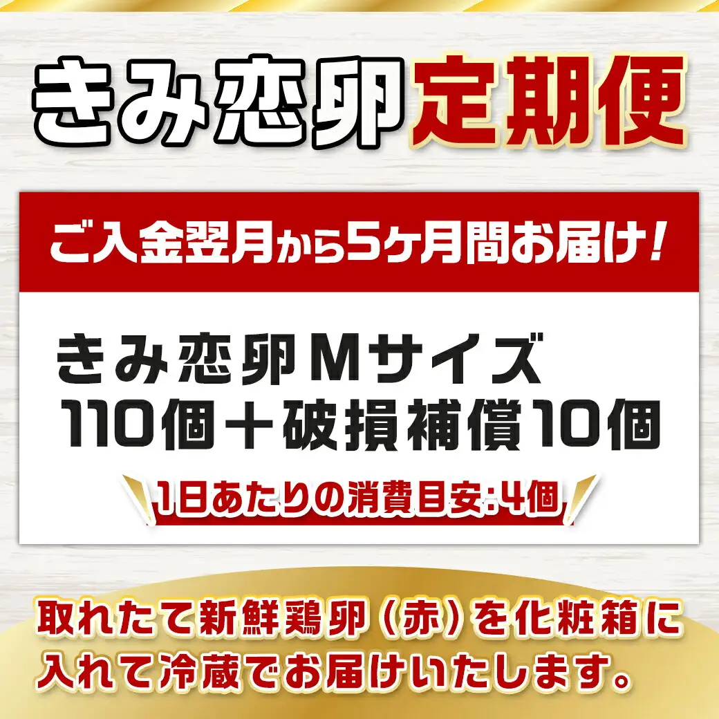 「きみ恋卵」110個定期便(5ヶ月)〔T85-5-29-011-110〕_(都城市) 赤卵 きみ恋卵 Ｍサイズ 110個 約6.5kg