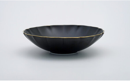 有田焼 黒マット 渕金彩 19cm 桔梗渕 ペアボウル【福珠窯】和食器 器 うつわ 鉢 ボウル 2枚 ペア セット サラダ シチュー シンプル マット ブラック ゴールド 黒 金 fj005