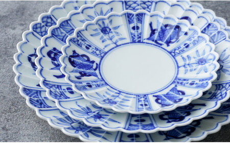 有田焼 芙蓉手菊型皿 大中小 3点セット 大慶 食器 うつわ 器 普段使い 手描き お皿 取り皿 ケーキ皿 ci041