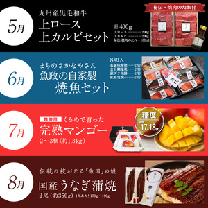 【定期便12回】久留米うまいもんづくし定期便_定期便 12回 うまいもんづくし 毎月お届け あまおう 苺 すきしゃぶ ハンバーグ スタミナソース ロース カルビ 焼肉のたれ 自家製焼魚 マンゴー うなぎ ラーメン 鍋 キウイ 馬刺し 赤身上 肉 魚 フルーツ スイーツ 食品 福岡 久留米市 お取り寄せ 送料無料 〔Tk009〕