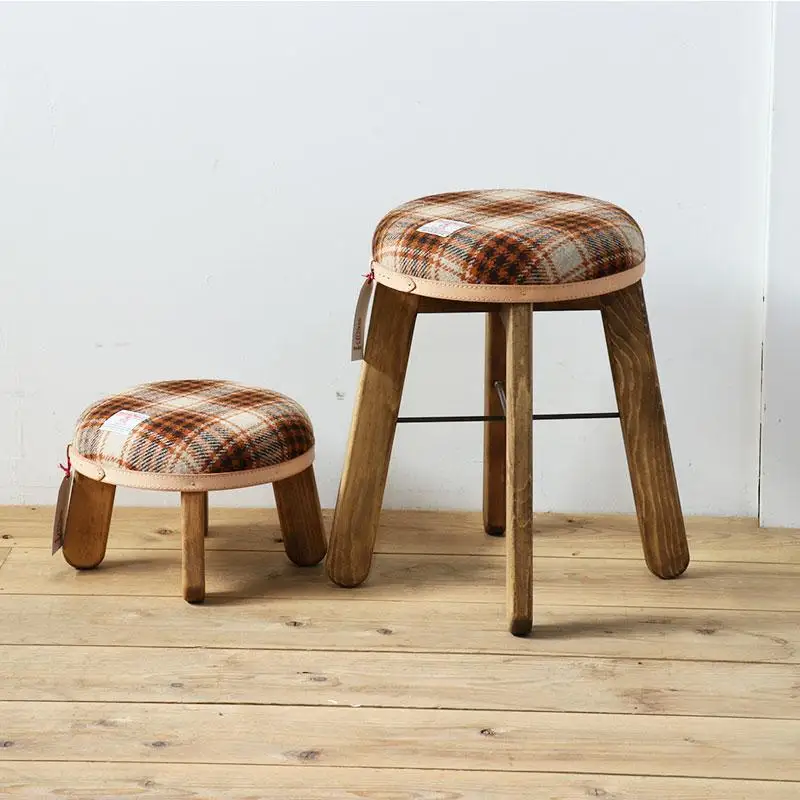 ハイスツール 【ライトブラウン＆ブラウンチェック】HARRIS TWEED（ハリスツイード） 家具