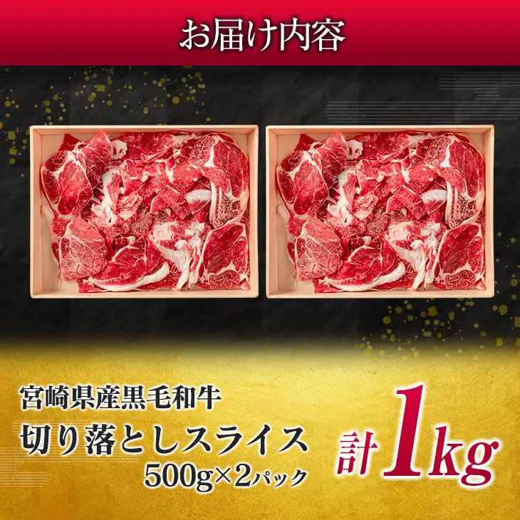 数量限定 黒毛和牛 切り落とし スライス 計1kg 牛肉 ビーフ 国産 食品 おかず お弁当 おつまみ 焼肉 BBQ 鉄板焼き 肉巻き 肉じゃが 牛丼 炒め物 カレー シチュー 小間切れ こま切れ お祝 記念日 イベント 小分け お取り寄せ グルメ 宮崎県 日南市 送料無料_CB70-23
