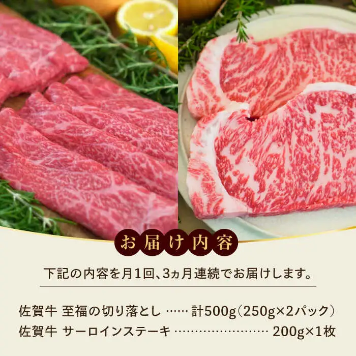 【全3回定期便】佐賀牛 至福の切り落としとサーロインステーキ食べ比べ 計2.1kg [41ASAA233]