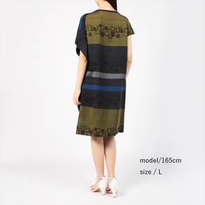【限定】STYLE＊MEISEN 四角重ね柄シルクワンピース（BLACK）/ L F7Z-308