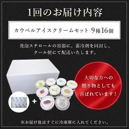 【毎月定期便】カウベルアイスクリーム9種16個セット 新鮮濃厚ミルク 北海道産素材 全12回_菓子・スイーツ アイス・ジェラート    定期便 定期便  _【配送不可地域：離島】【4008599】