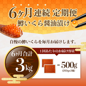 【6ヶ月連続お届け 】鱒イクラ醤油漬250g×2箱：定期便【er002-030】計3kg マス イクラ 鱒卵 醤油漬け 魚介 海鮮 海産物 人気 