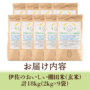 isa561 伊佐のおいしい棚田米〈玄米〉 ヒノヒカリ(計18kg・2kg×9袋) 国産 玄米 伊佐米 お米 米 ごはん ご飯 ひのひかり【薩摩美食倶楽部】