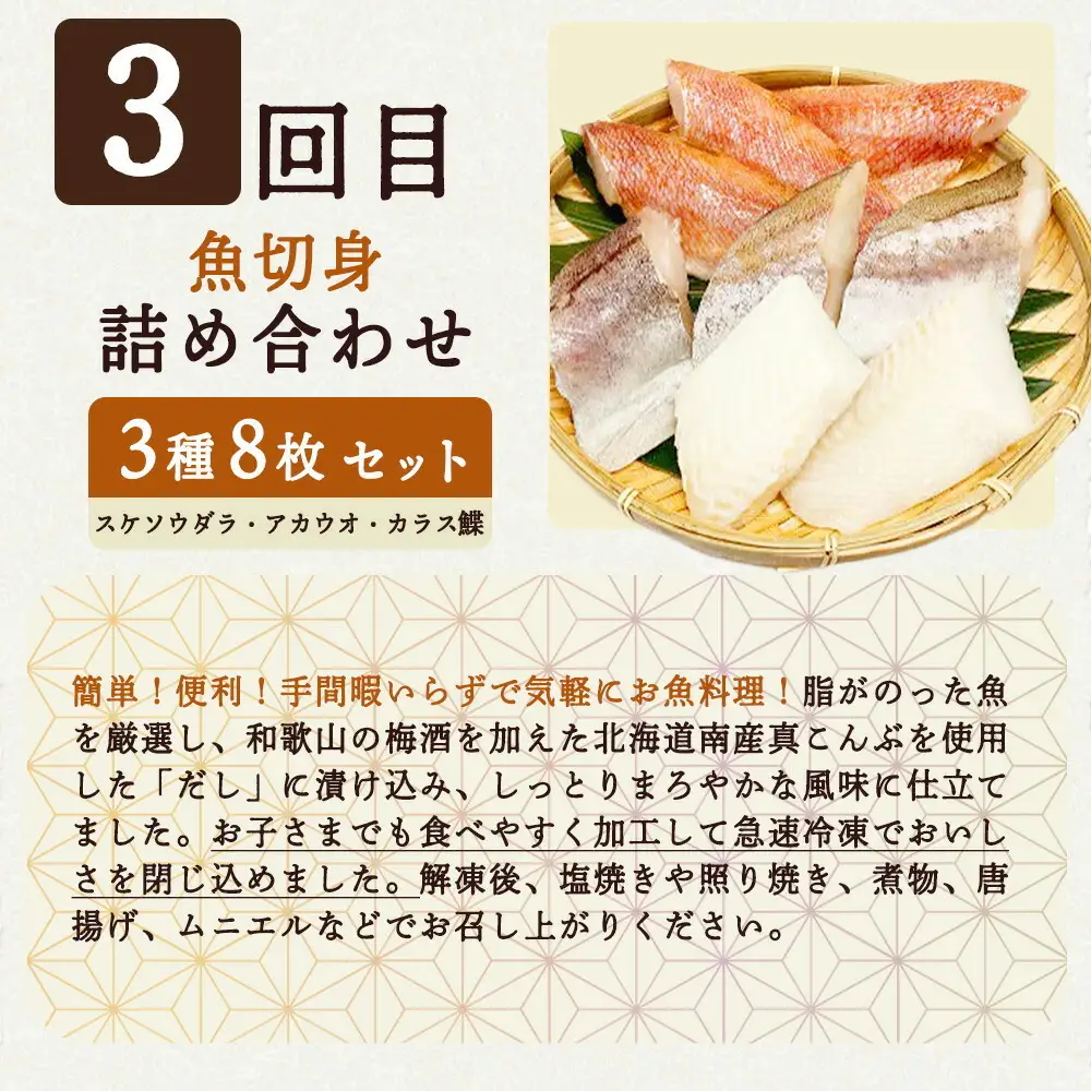 【定期便 全4回】魚鶴商店が選ぶ人気お魚H(銀鮭切身・サバフィレ・魚切身・海鮮漬)_G60-T39