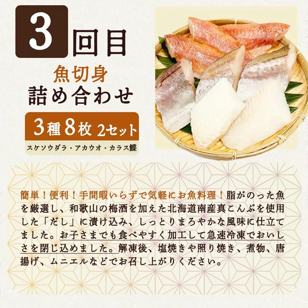 【定期便 全4回】魚鶴商店が選ぶ人気お魚J(銀鮭切身・サバフィレ・魚切身・海鮮漬)_G60-T41