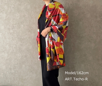 ◎海外要人向け贈呈品選出 足利銘仙(ほぐし織り)シルクストール ART.Techno-RJ【海外要人向け 贈呈品 羽織り 大判 シルク ストール 栃木県 足利市 】 F7Z-312