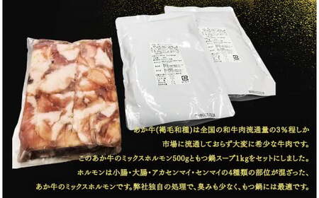 あか牛もつ鍋セット あか牛ミックスホルモン 500g もつ鍋スープ 500ml×2