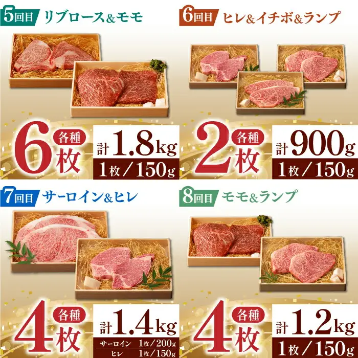 【全12回定期便】 長崎和牛 ステーキ堪能コース 総計11.7kg / モモ リブロース イチボ サーロイン ランプ ヒレ レモンステーキ / 肉 牛肉 焼肉 / 波佐見町 / 野中精肉店 [VF83]