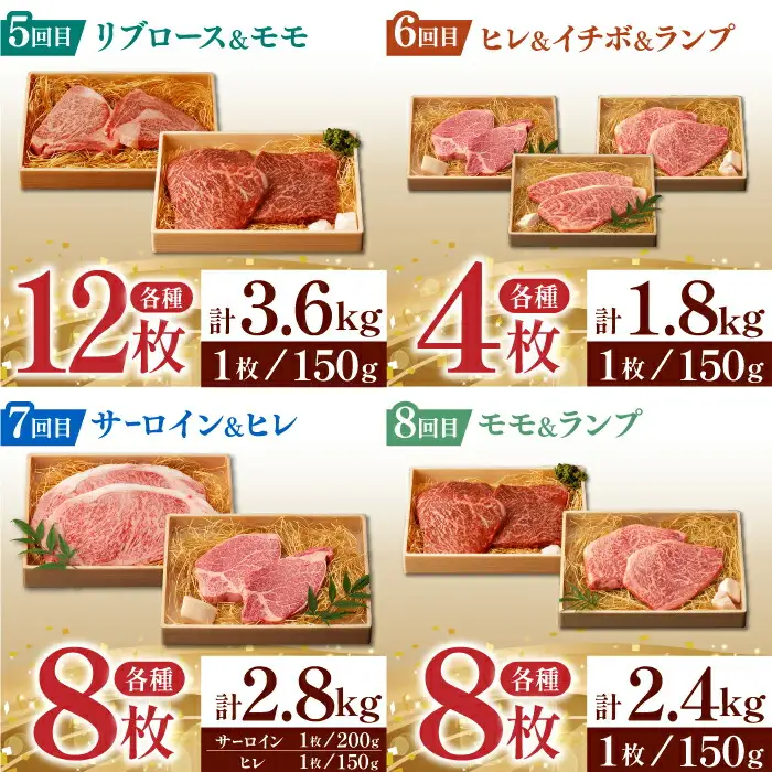 【全12回定期便】 長崎和牛 ステーキ極旨コース 総計23.4kg / モモ リブロース イチボ サーロイン ランプ ヒレ レモンステーキ / 肉 牛肉 焼肉 / 波佐見町 / 野中精肉店 [VF84]