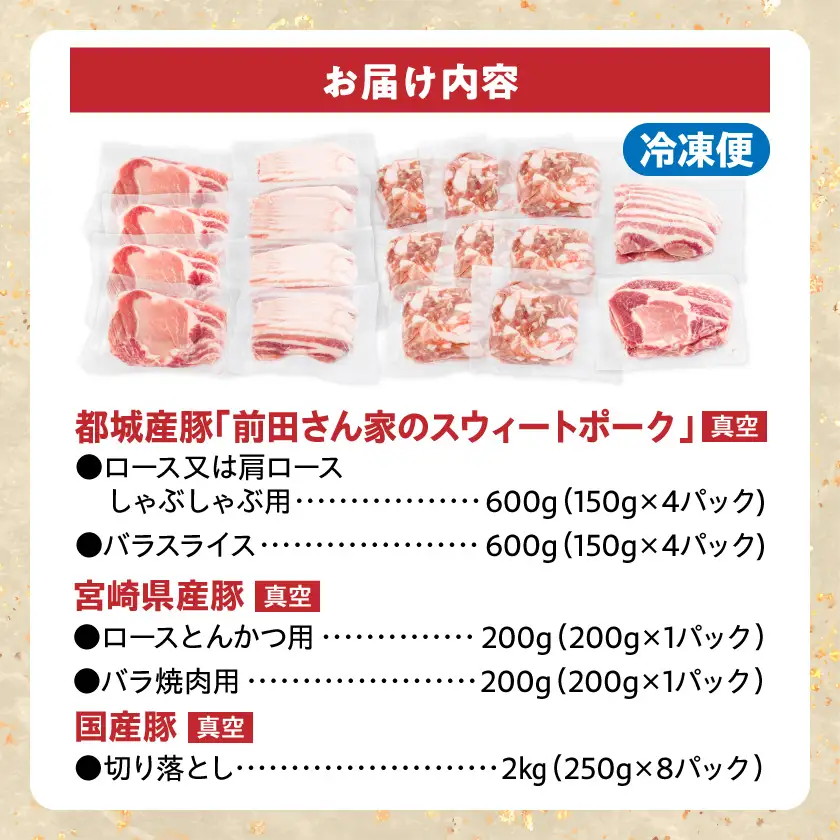 オール真空!豚肉バラエティ3.6kgセット〔MJ-8929〕_(都城市) 宮崎県産豚 前田さん家のスウィートポーク 真空パック 国産豚 豚肉 肉
