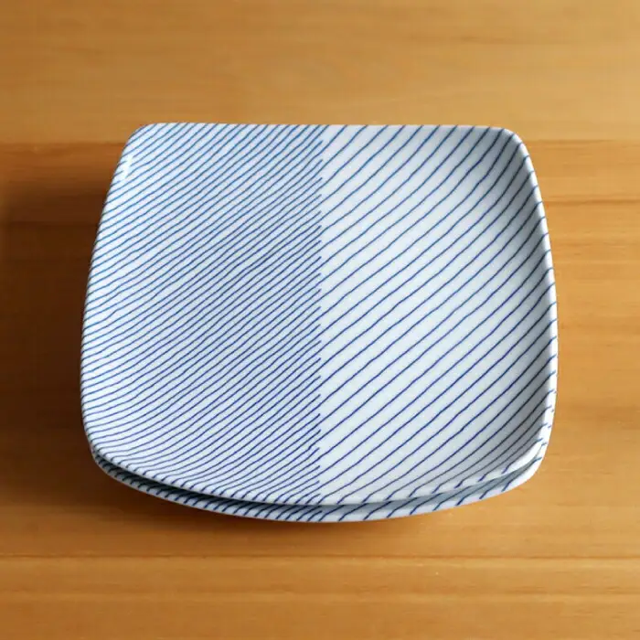 【白山陶器】【グッドデザイン賞】重ね縞 反角多用皿 2枚セット【波佐見焼】[TA161]