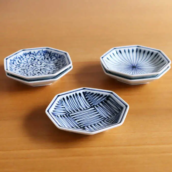 【白山陶器】【染付地紋】八角小皿 5柄セット【波佐見焼】[TA170]