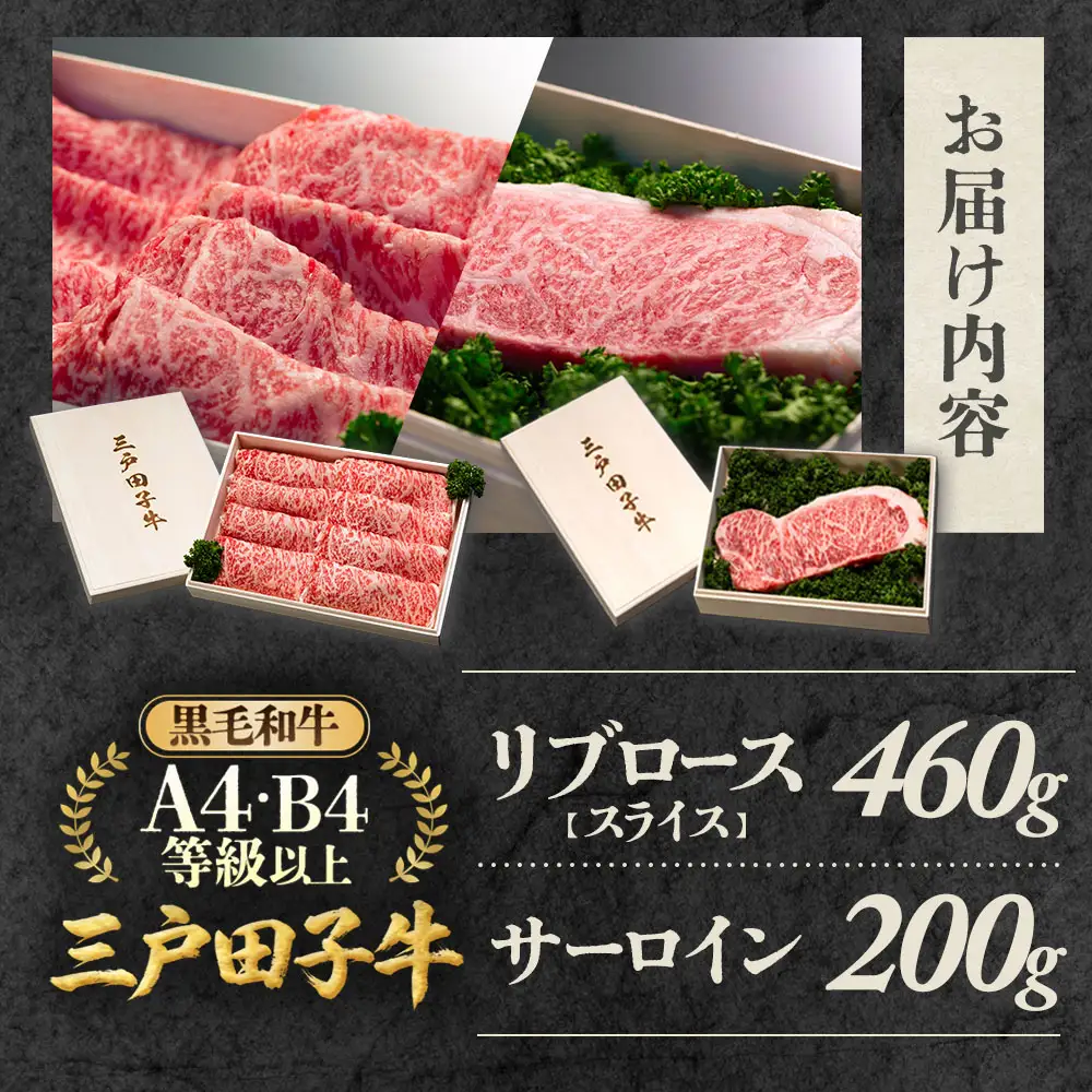 国産和牛 リブロース 460g & サーロイン 200g 黒毛和牛 「三戸・田子牛」