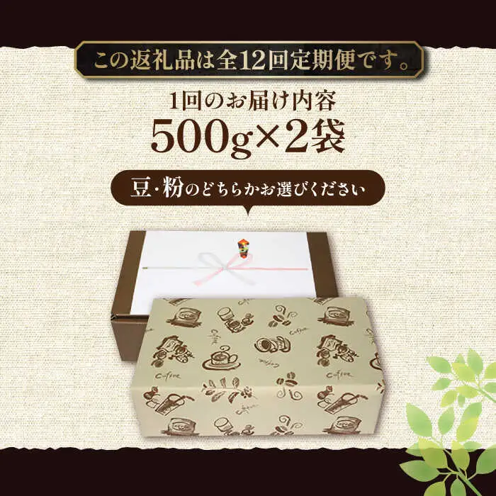 【全12回定期便】【ギフト用】ベーシック ブレンド コーヒー 500g×2 ( 中煎り ) [VAS202]珈琲 コーヒー 