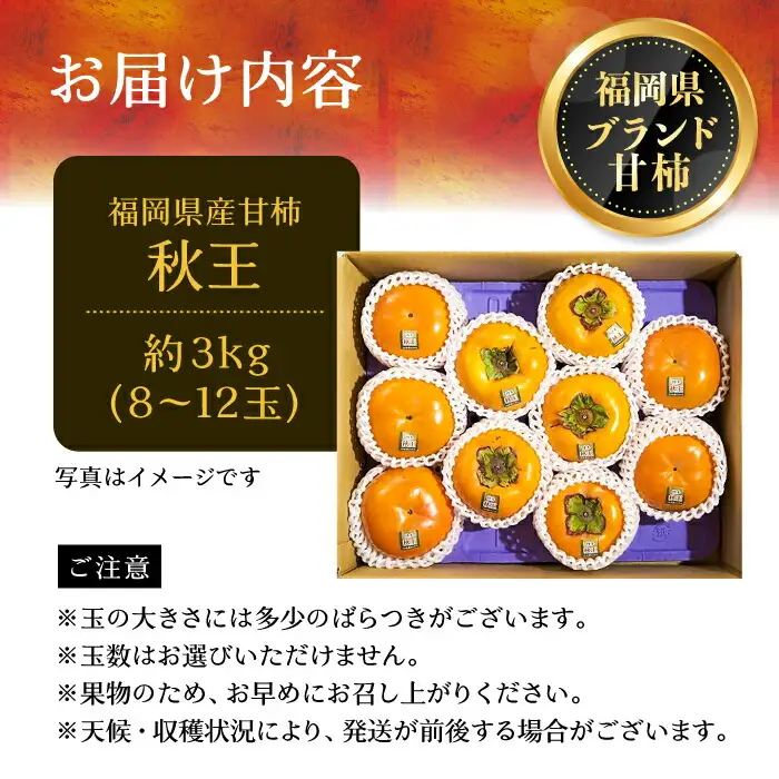 【先行予約】秋王柿 3kg 8-12玉 VBY007 たねなし柿