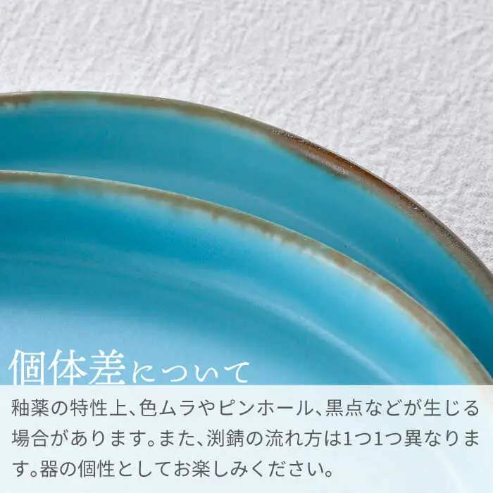 【波佐見焼】スタックプレート 19cm 渕錆ターコイズブルー 2枚セット【長十郎窯】[AE104]