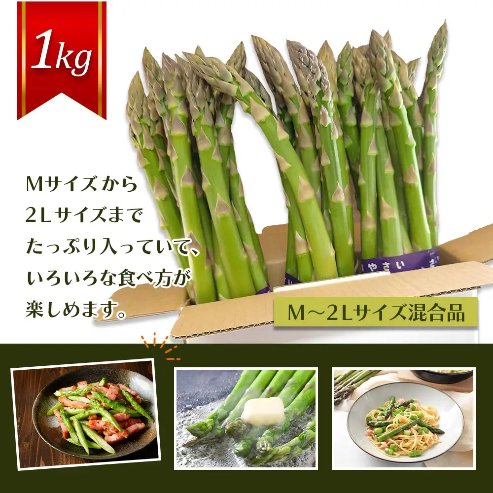 【先行受付】のみやまファームのグリーンアスパラガス（Ｍ～２L以上）1kg【05004】