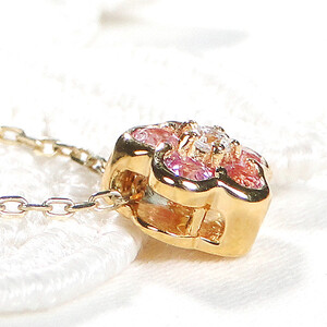 6-3 ネックレス K18YG ピンクサファイア ダイヤモンド 0.06ct フラワーモチーフ 桜 リバーシブル ペンダント 伏せ込み 裏 ダイヤ【f171-k18yg-psa】 ALPAZ008