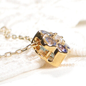 6-5 ネックレス K18YG タンザナイト ダイヤモンド 0.06ct フラワーモチーフ 勿忘草 リバーシブル ペンダント 伏せ込み 裏 ダイヤ【f171-k18yg-ta】 ALPAZ006