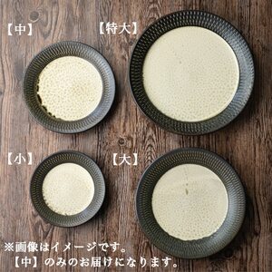 小石原焼 カネハ窯 飛び鉋プレートセット【中】(黒×白ツヤ) AA98-S