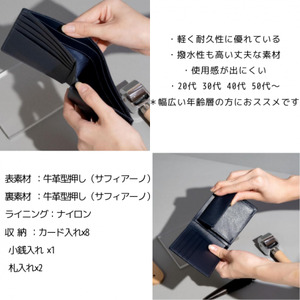 F-81　サフィアーノ二つ折り財布　4AP-3488-S　ネイビー