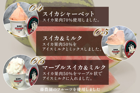 藤農園のプレミアム果物アイスクリん 120ml×6個セット｜メロン スイカ シャーベット ジェラート 舐瓜 西瓜 [0922]