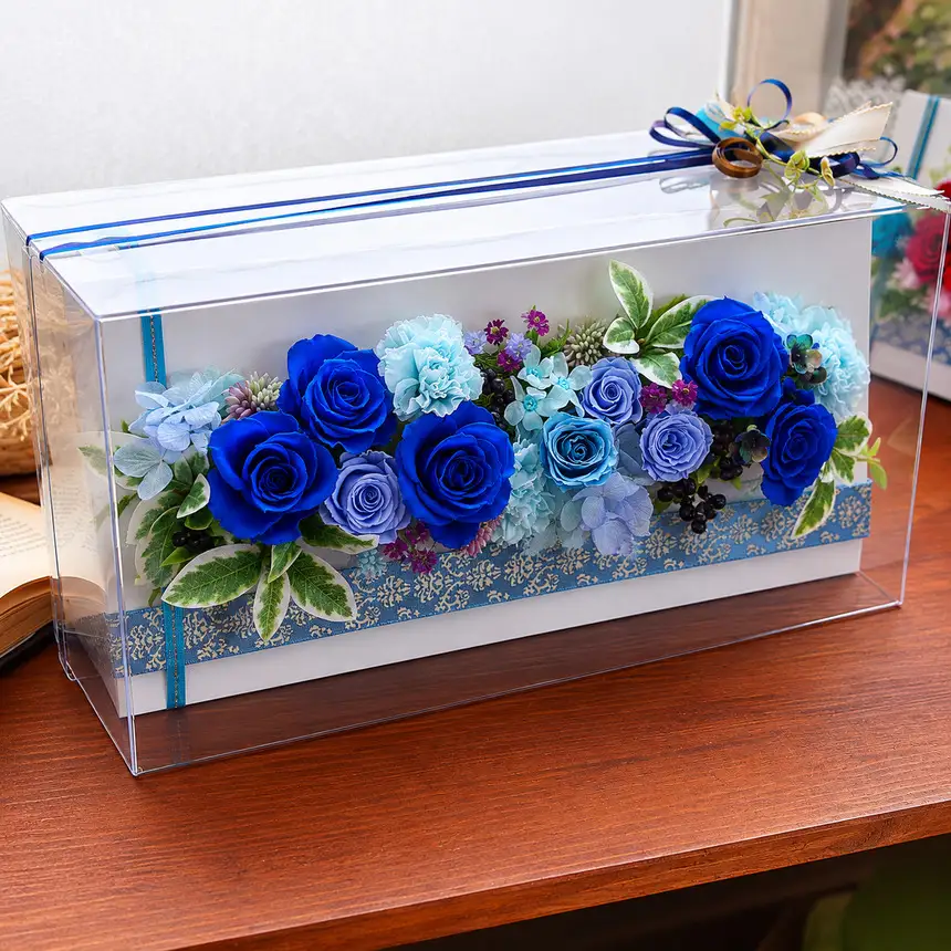 青いバラのフレームアレンジ プリザーブドフラワー ブルーローズ |  Flower Shop 花野果