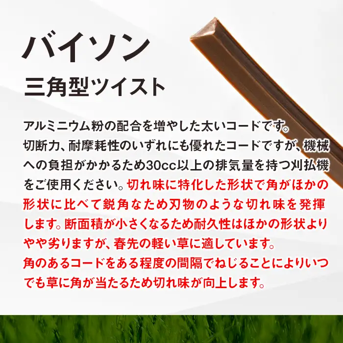 刈払機スペア用安全コードキャップ付きナイロンコード20cm×30本入り (バイソン 4.0mm 三角型 ツイスト）