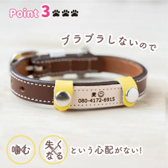 ペット用 着脱式迷子札 ネームタグ本革（2個セット） | 犬用 猫用 首輪 迷子札 ペットグッズ ペット用品 ブラブラしない ぴったりサイズ 愛犬 愛猫 名入れ オーダー品 革職人 おしゃれ 可愛い プレゼント 贈り物 てるべる 埼玉県 越谷市